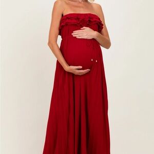 Pinkblush Strapless Ruffled Maternity Maxi Dress in Red